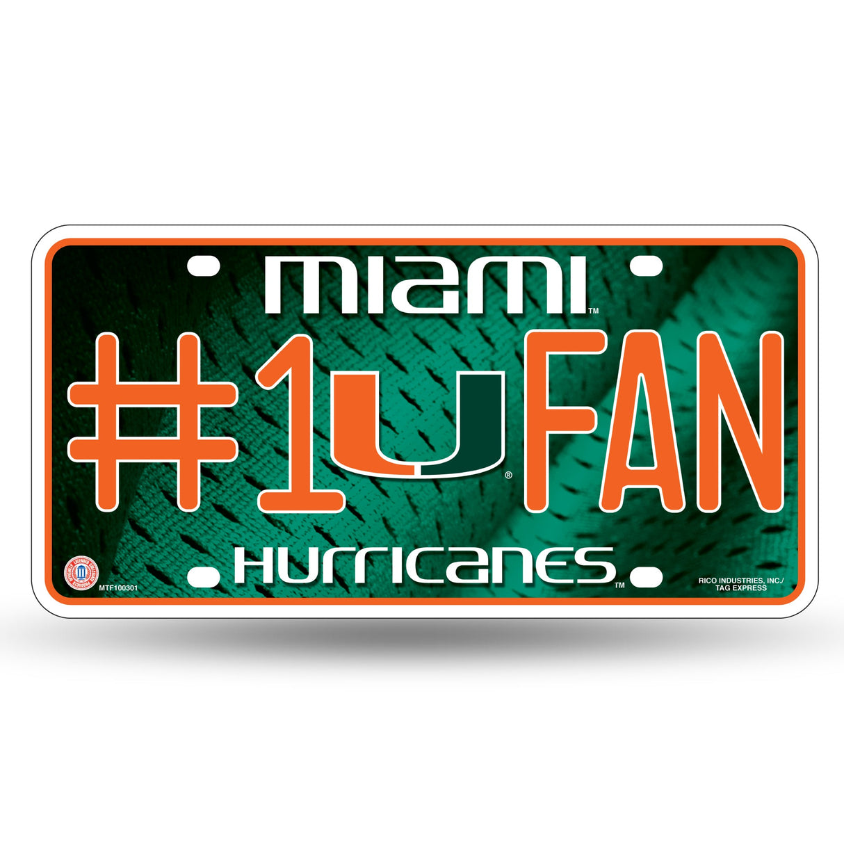 Miami Hurricanes, MTF Metal Tag (#1 Fan), Licensed by Rico