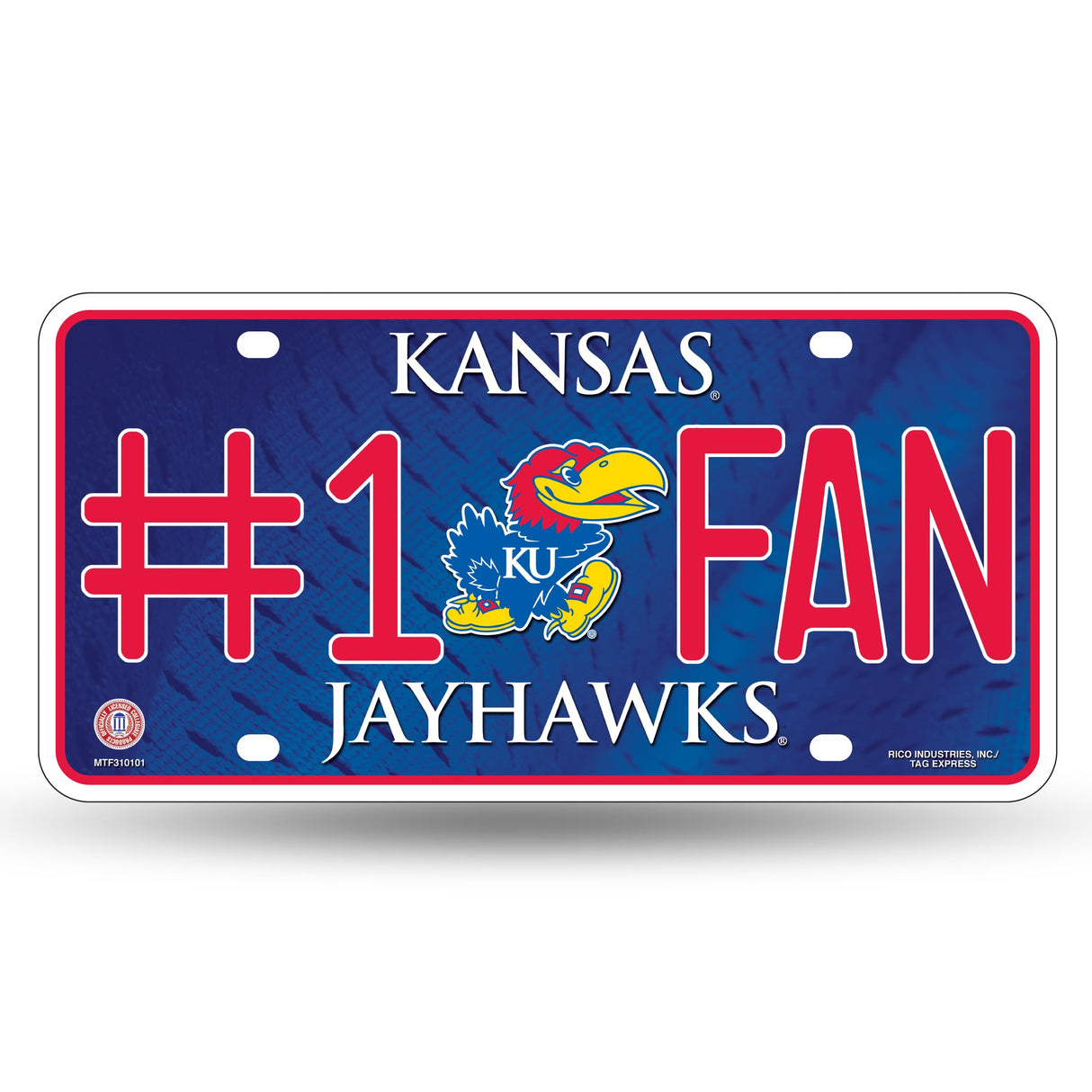 Kansas Jayhawks, MTF Metal Tag (#1 Fan), Licensed by Rico